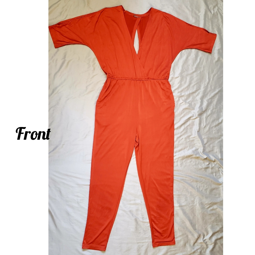Orange Open Back, Front & Sleeve Jumpsuit